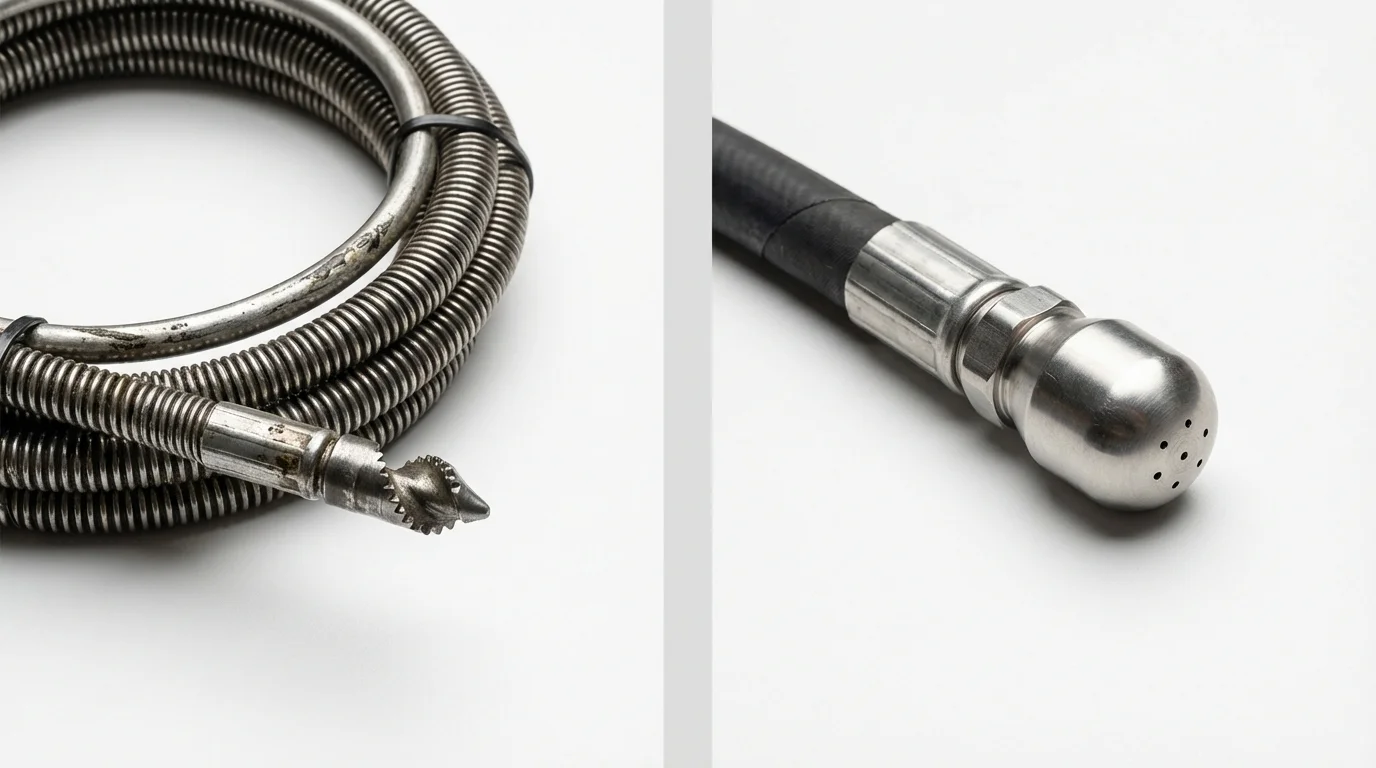 Drain snake cable and hydro jetting nozzle used for drain cleaning in Demopolis, AL
