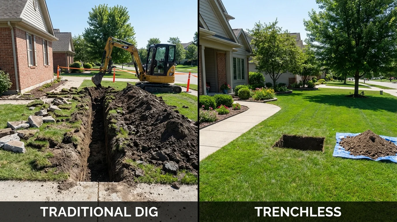 Trenchless sewer repair with minimal yard damage versus traditional excavation in Demopolis, AL